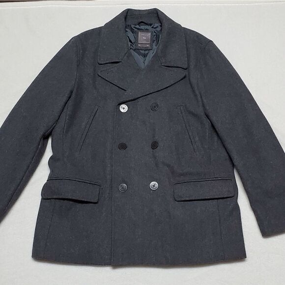 GAP Wool Blend Gray Notched Collar Filled Quilted Double Breasted Peacoat - Picture 3 of 16